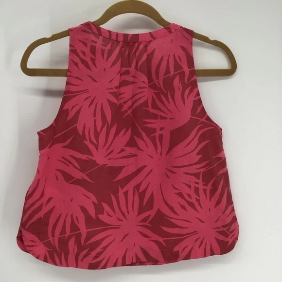 GAP Women’s Zen Sleeveless Top Linen Blend Pink Palms Cropped Summer NWT Size XS - Picture 3 of 7